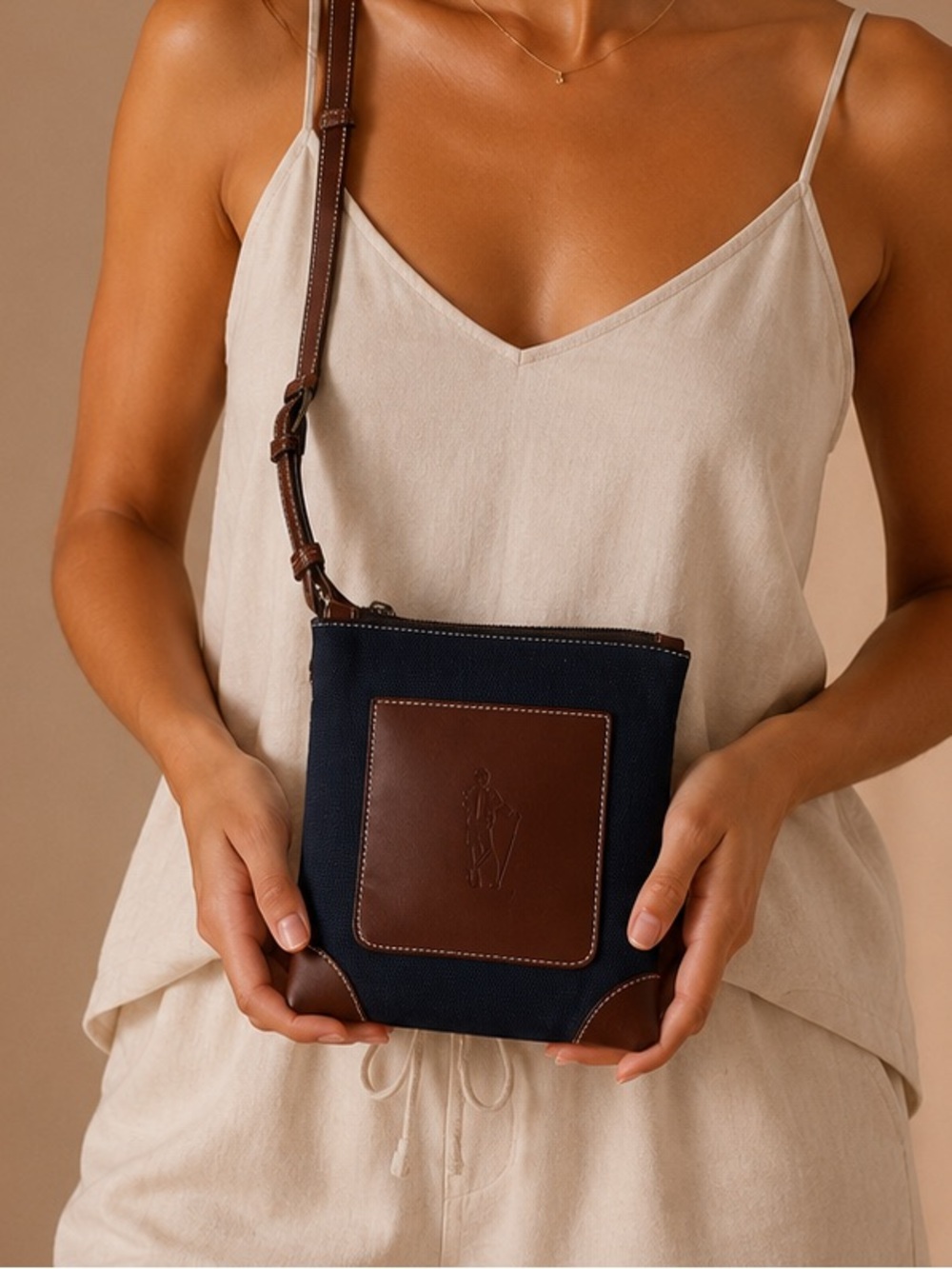 Genuine Leather Golf Canvas Crossbody Bag Navy Brown Golf Lover Purse